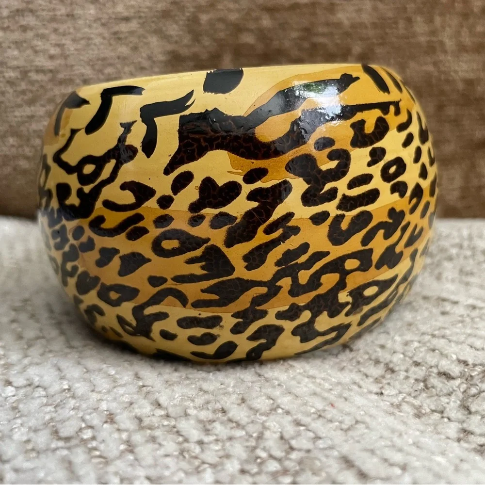 Leopard Print Yellow Bangle Bracelet - Picture 4 of 11